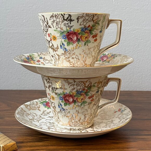 Lord Nelson Ware Ironstone Tea Set 2 Teacups + 2 Saucers 2528 Rose Time - Picture 2 of 15